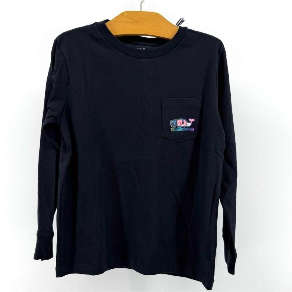 Vineyard Vines Kids Gamer Whale Long Sleeve Pocket T-shirt Jet Black